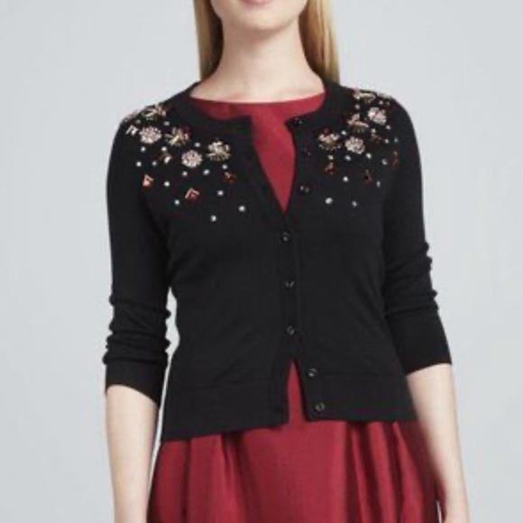 Kate Spade Kati Jewel Embellished Black Cardigan Sweater - Picture 3 of 15
